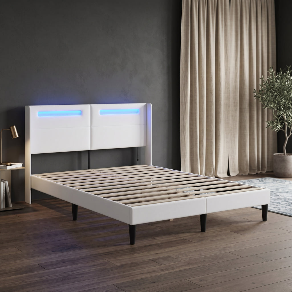 Cadre de Lit LED – Tête de Lit Simili Cuir avec Port USB