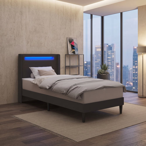 Cadre de Lit LED – Tête de Lit Simili Cuir avec Port USB
