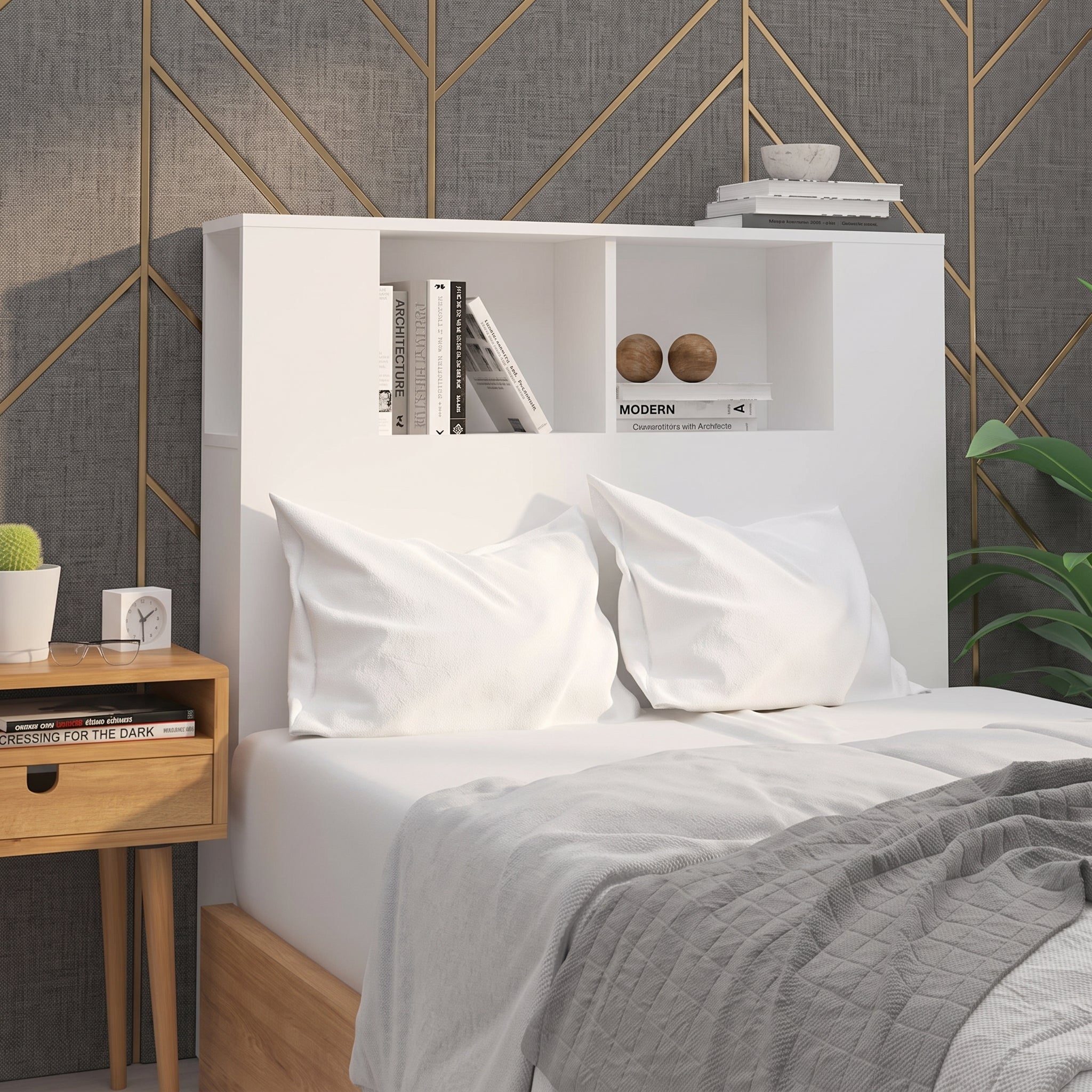 Tête de Lit Armoire avec Rangement  – Chêne Sonoma