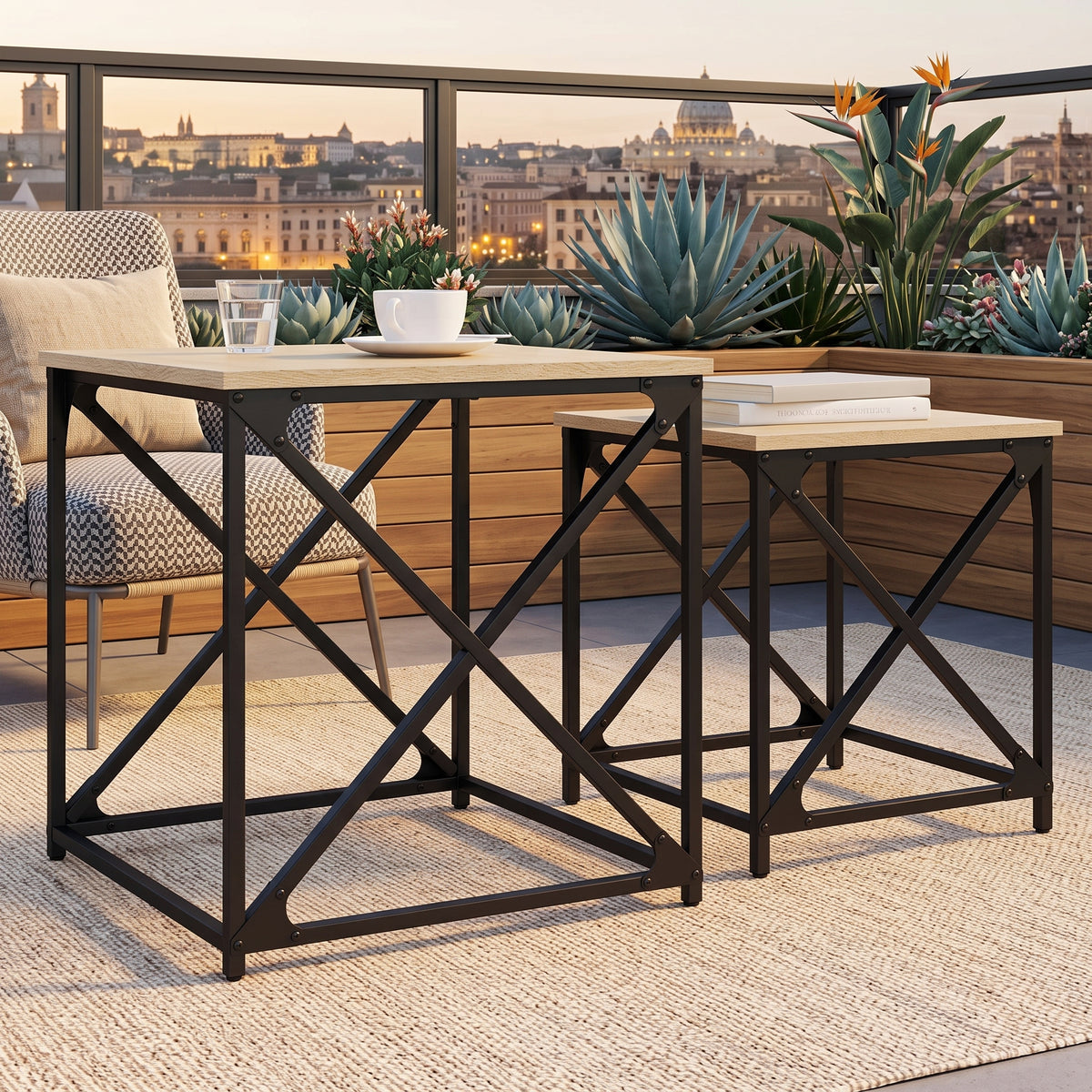 Duo de Tables Basses Gigognes – Style Industriel Bois et Métal