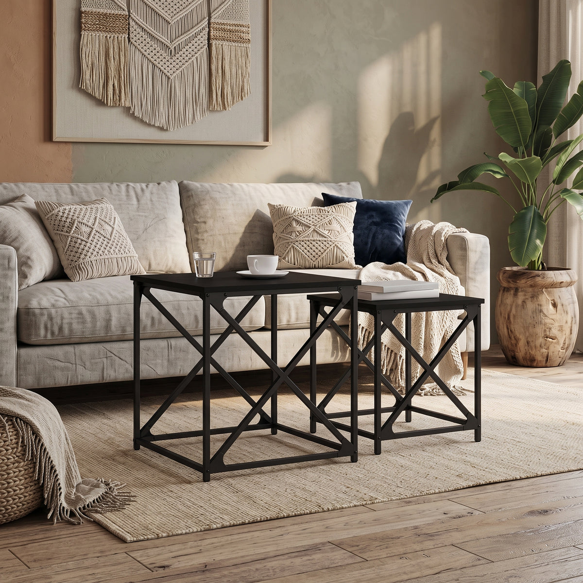 Duo de Tables Basses Gigognes – Style Industriel Bois et Métal
