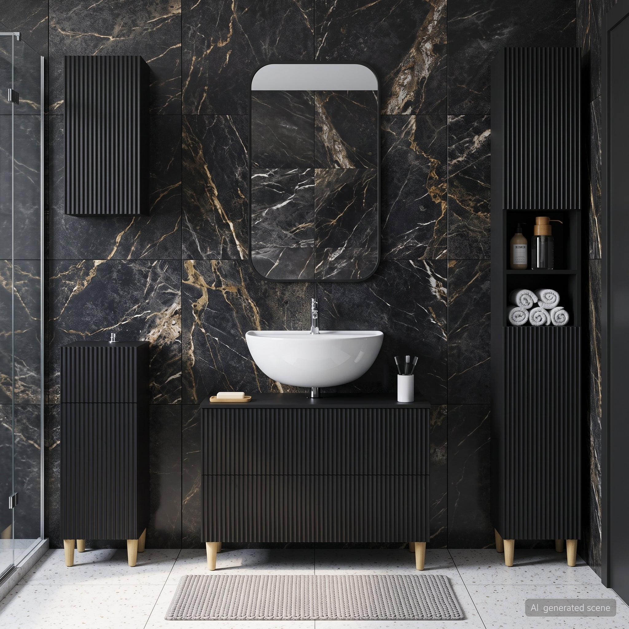 Ensemble 4 Meubles de Salle de Bain ARNHEM – Chêne Sonoma, Gain de Place